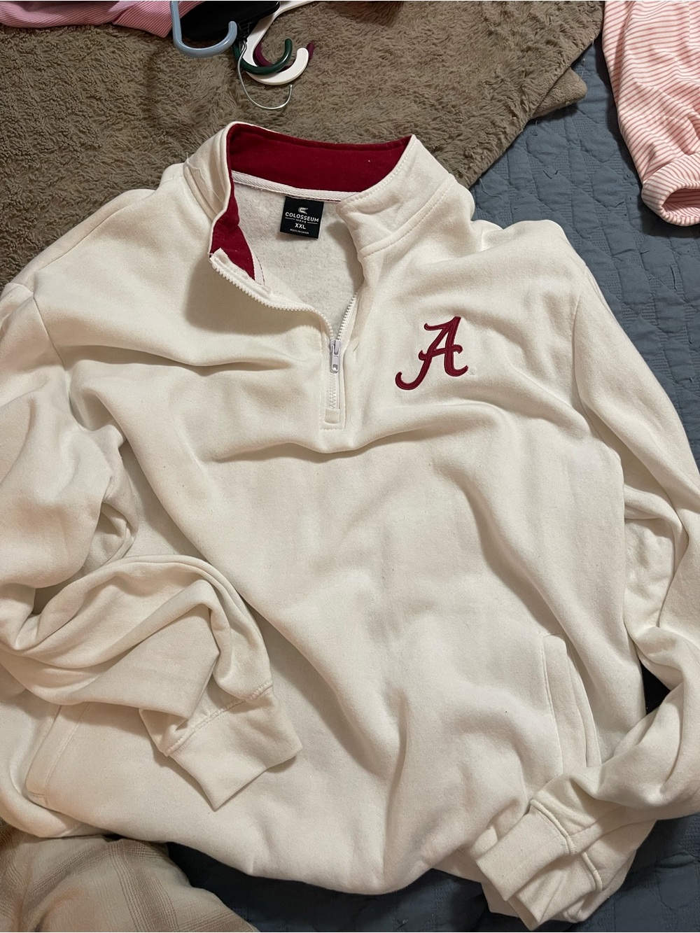 Colosseum Cream Zip-Up Pullover with Maroon Accent